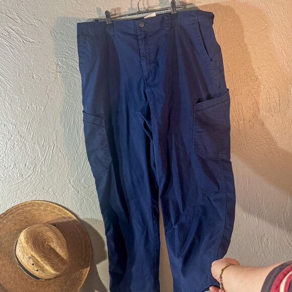 Carhartt XL Navy Blue Ripstop Cargo Work Pants Elastic Waist - Picture 8 of 9